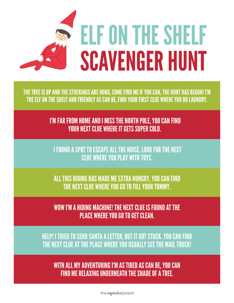 free elf on the shelf scavenger hunt - the inspiration board